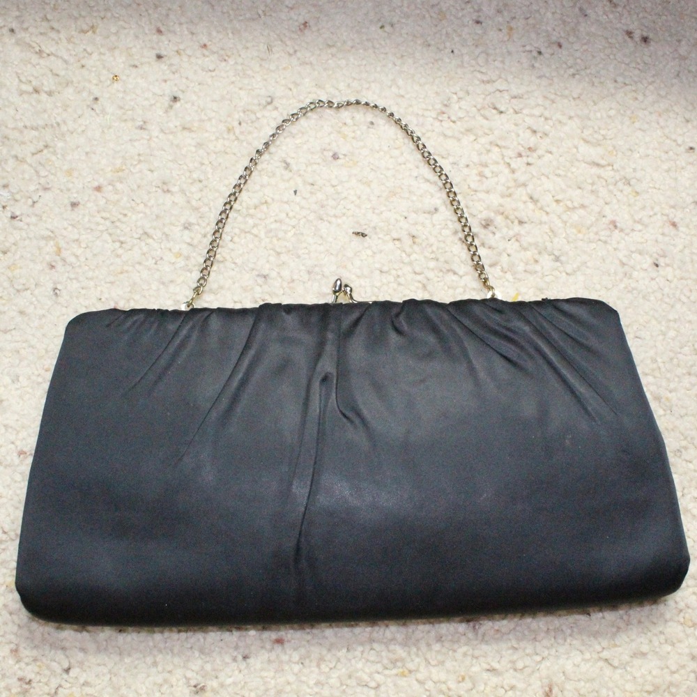 HL USA Vintage Black Satin Clutch Bag OS Minimalist Quiet Luxury Evening Purse